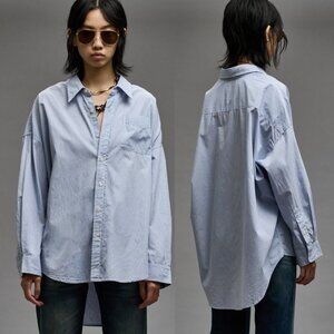 NWT R13 Drop Neck Oxford Shirt in Blue & White Pinstripe Long Sleeve XS